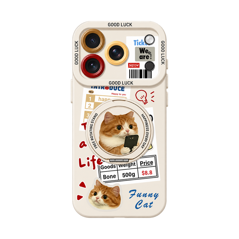 アイボリー キャットA(リングスタンド) キャットコラージュ iPhoneケース