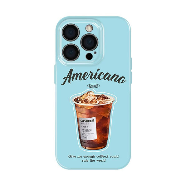 ライトブルー アメリカーノのアイスコーヒーグラフィック カラフル iPhoneケース
