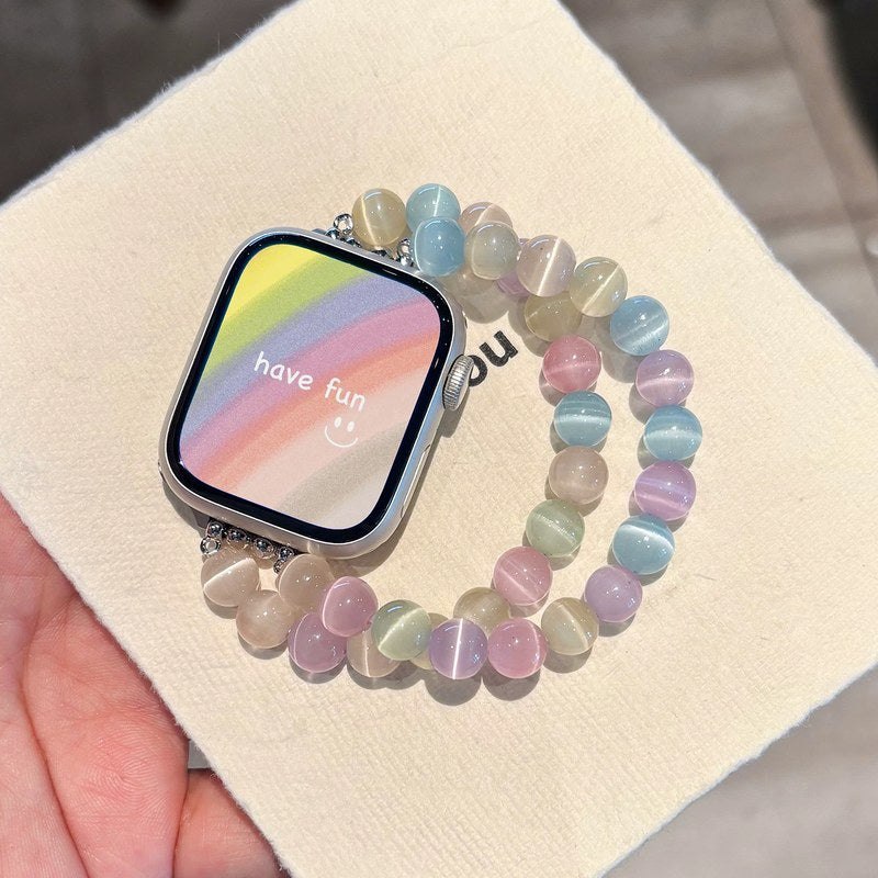 キャッツアイ ビーズ Apple Watch バンド パステル 伸縮