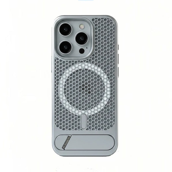 iPhone 18/17/16/15/14/13 MagSafe Case Honeycomb Heat Dissipation with Stand Matte Finish