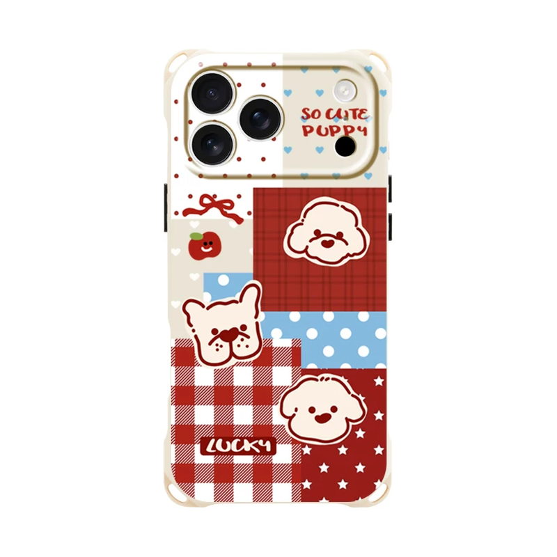 レッド パッチワークドッグ柄(ケース単品)のアニマルパッチワーク iPhoneケース 白背景商品画像