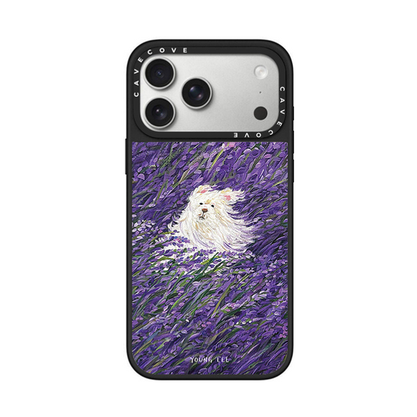 パープル ホワイトドッグ(ミラー)のペットアート ミラー付きiPhoneケース 白背景商品画像