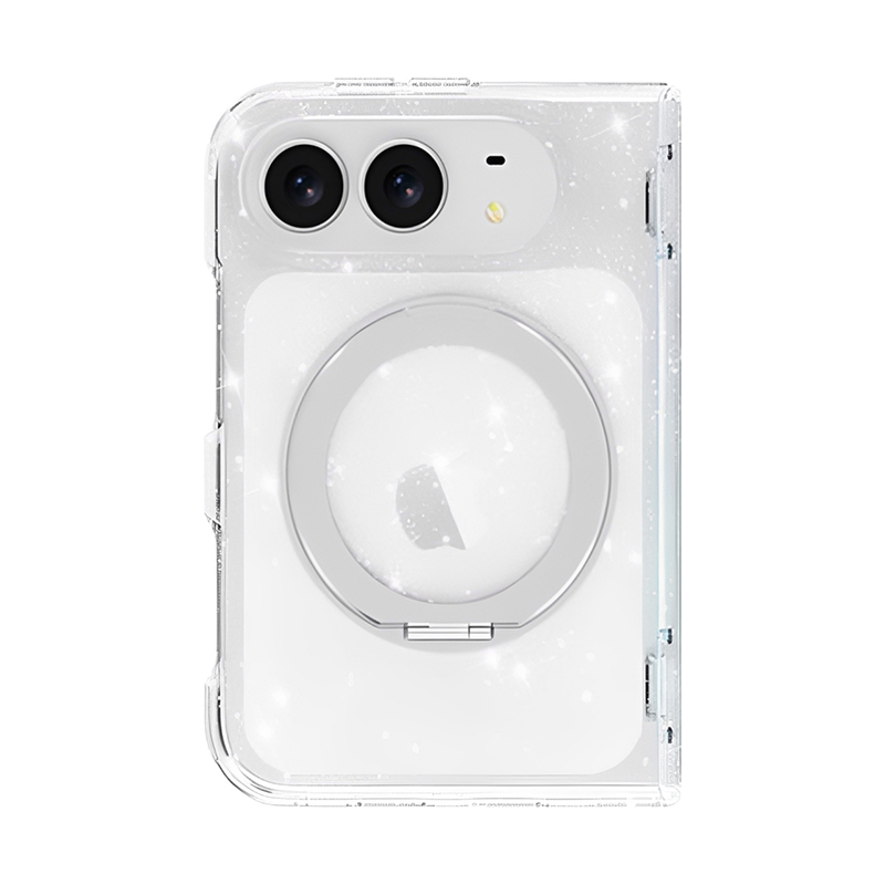 ホワイト(グリッター・360度回転リングスタンド付き)の360度回転リングスタンド対応iPhoneケース