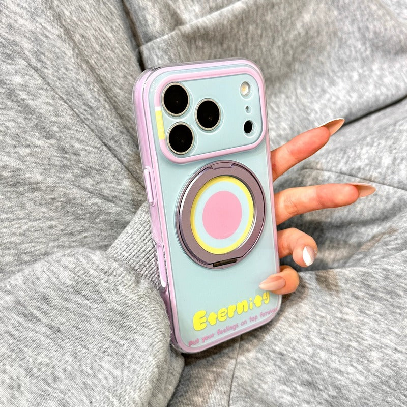 パステル ブルー × パープル iPhone ケース 360 度回転リングスタンド カラーブロック ガーリー Eternity ソフト TPU