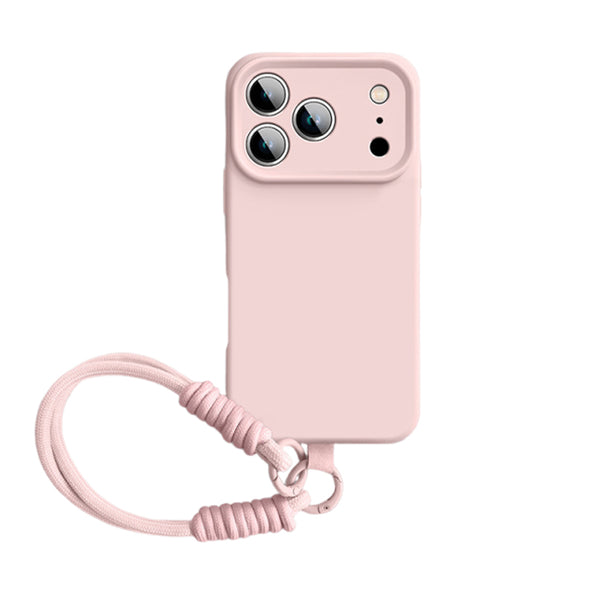 ピンク(ショートストラップ) ショートストラップ付き液状シリコン iPhoneケース 白背景商品画像