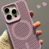 MagSafe対応 iPhone ケース シリコン 蜂の巣型放熱 ライトパープル ハニカム 大孔レンズ
