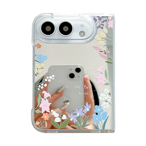 フラワーミラー(ケース単品)の花柄ミラーケース、正面直立の装着イメージ