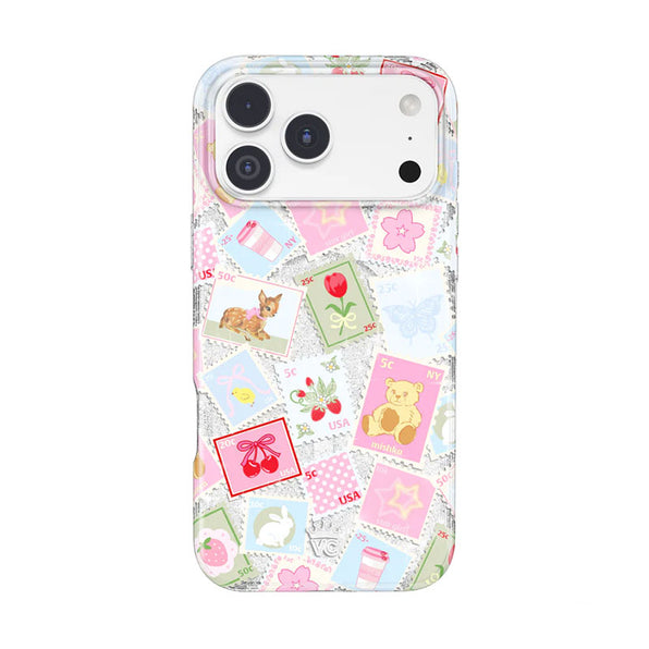 ヴィンテージ切手コラージュ柄のクリアiPhoneケース
