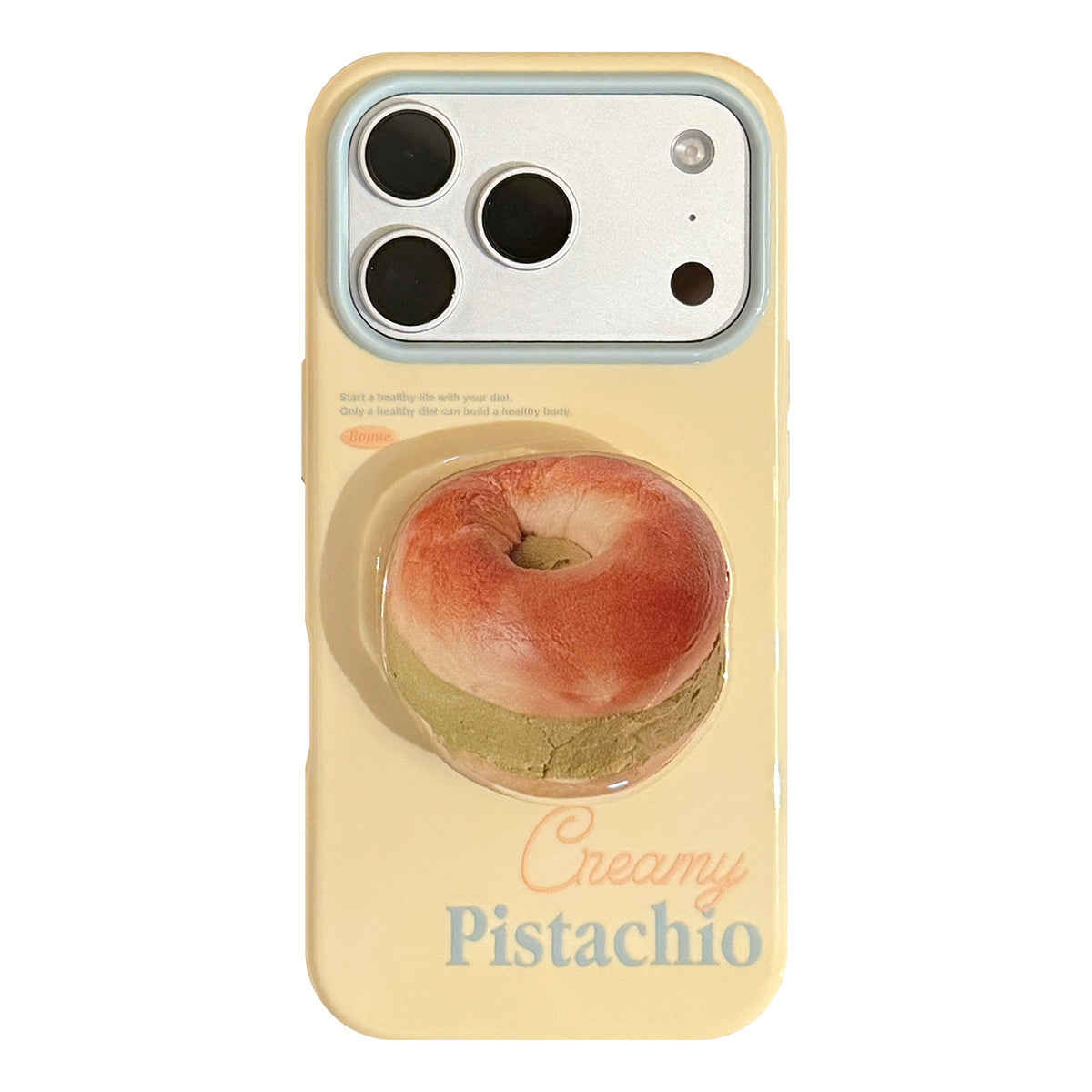 イエロー 抹茶ベーグル(スタンド付き)のベーカリーモチーフ グリップスタンド iPhoneケース