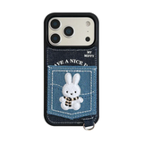 ブラックフレーム デニム刺繍カードポケット(ケース単品)のデニム刺繍カードポケットiPhoneケース、実物の仕様参考画像