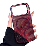 レッドのグリッター メタルスタンド iPhoneケース