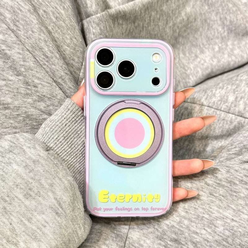 パステル ブルー パープル ピンク iPhone ケース 360 度回転リング 一体型 スタンド ソフト TPU カラーブロック