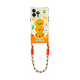 iPhone ケース+ショートストラップ(2点セット)の柿モチーフ ベージュ iPhoneケース、実物の柄と付属品の参考画像