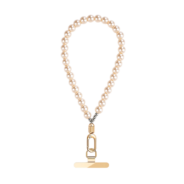 Pearl-Look Bead Phone Wrist Strap with Metal Tether Tab