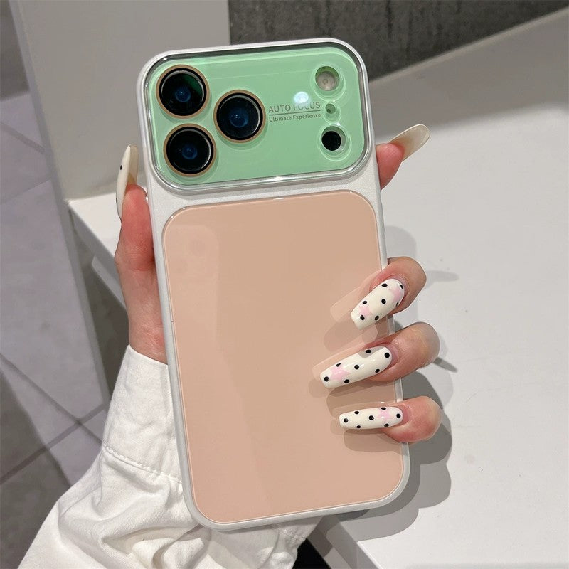 ドーパミンカラー ガラス iPhoneケース ホワイト×ピンク バイカラー