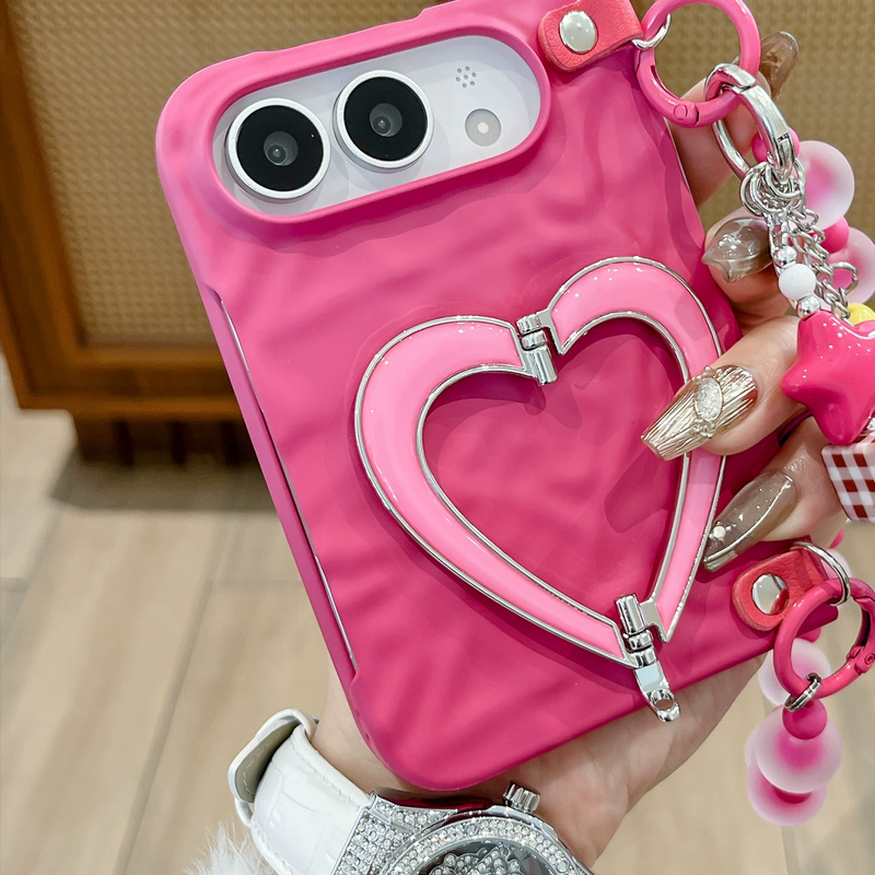 ローズピンク・ハートスタンド+ハートストラップ(2点セット)のiPhone Duoケース