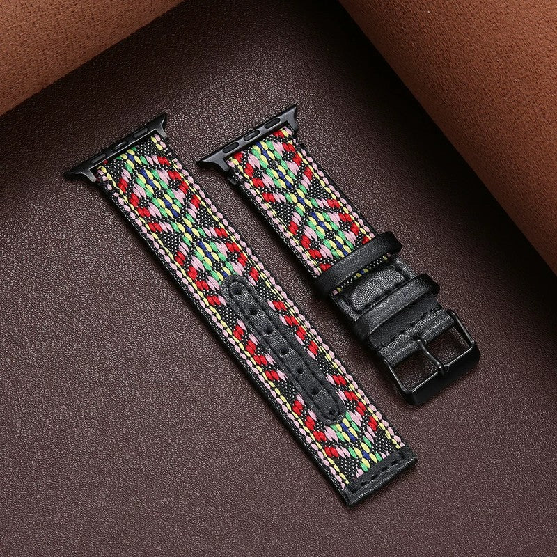 エスニック柄ジャカード Apple Watchバンド エスニックブラック