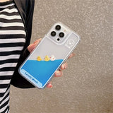 液体が流れるクリアiPhoneケース アヒル 海賊船 夏 アクリル かわいい さわやか おしゃれ