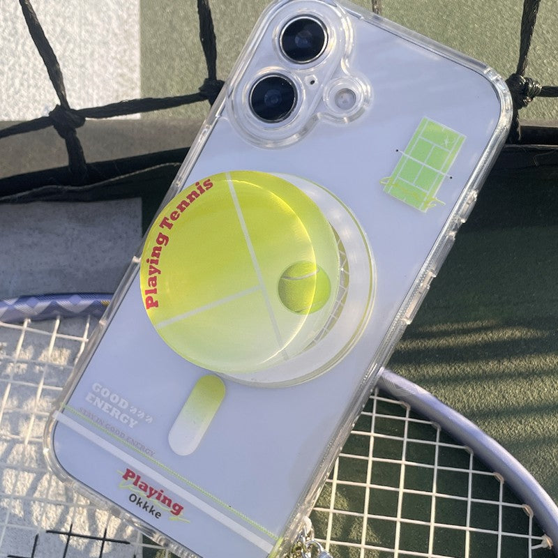 iPhone 18 Pro Max・18 Proを含む全21機種対応 iPhone ケース クリア × テニスボール 立体グリップ × テニスコート MagSafe対応