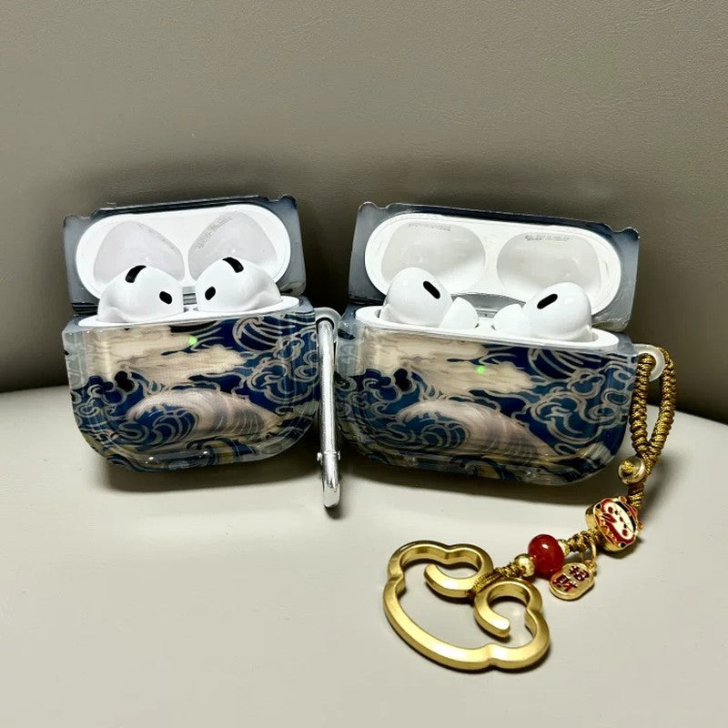 AirPods ケース 染付ブルー 雲柄 半透明仕上げ クラウドチャーム ディテール 第4世代 Pro対応