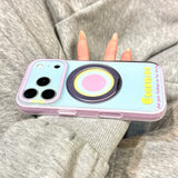 パステル iPhone ケース 360 度回転リング 横置き 動画視聴 スタンド カラーブロック ガーリー パープル ブルー