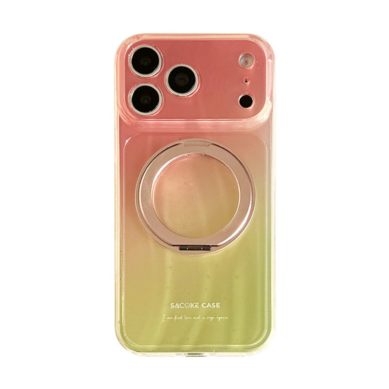 ピンク×グリーン ホログラム スター柄 回転スタンド iPhoneケース