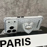 半透明クリア 黒ドット iPhone ケース シルバーハート 大人かわいい