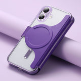 パープルのMagSafe手帳型iPhoneケース クリア背面・カード収納・スタンド付き