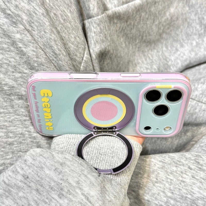 パステル iPhone ケース 360 度回転リングスタンド 展開 指掛け キャッチホールド ガーリー Eternity カラーブロック
