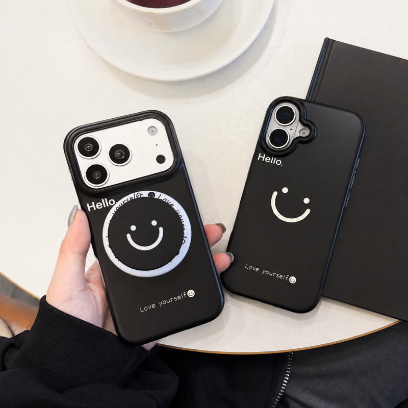 ブラック スマイル柄 マグネット対応スマホケース 商品参考画像 2