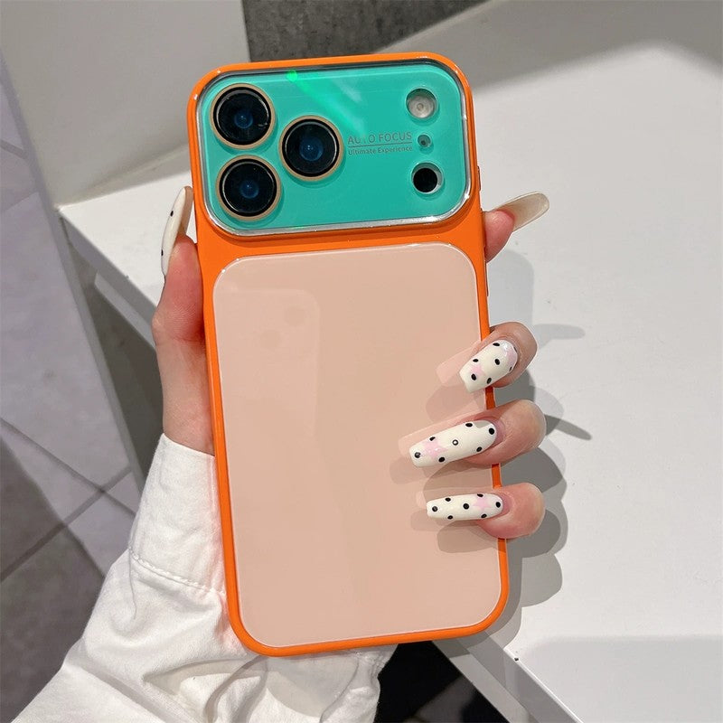 ドーパミンカラー ガラス iPhoneケース オレンジ×ピンク バイカラー