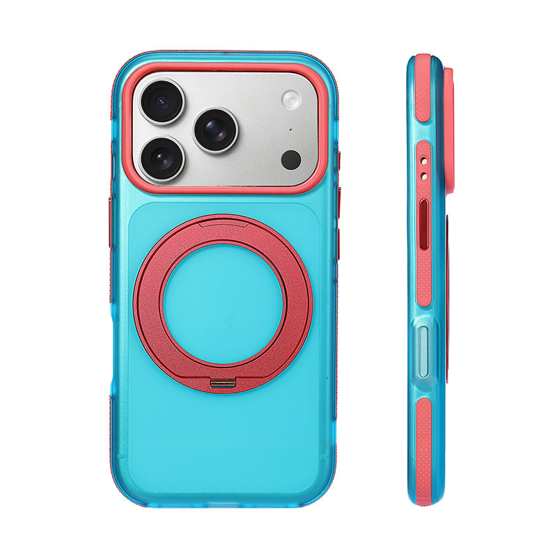ブルー×ピンク 360°回転スタンド iPhoneケース