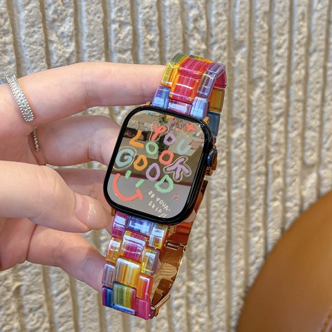 Apple Watch レジン レインボーバンド 半透明マーブル 華奢デザイン