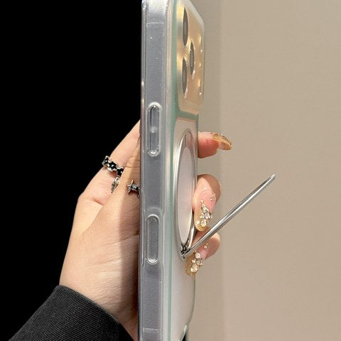 iPhone ケース サイドボタン保護 リングスタンド 側面 マット半透明