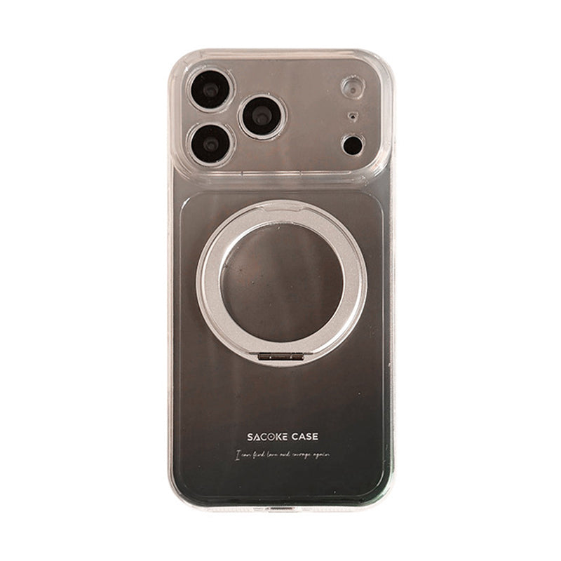 グレー×ブラック ホログラム スター柄 回転スタンド iPhoneケース