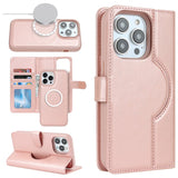 ローズピンクのMagSafe対応2-in-1レザー手帳型iPhoneケース カード収納