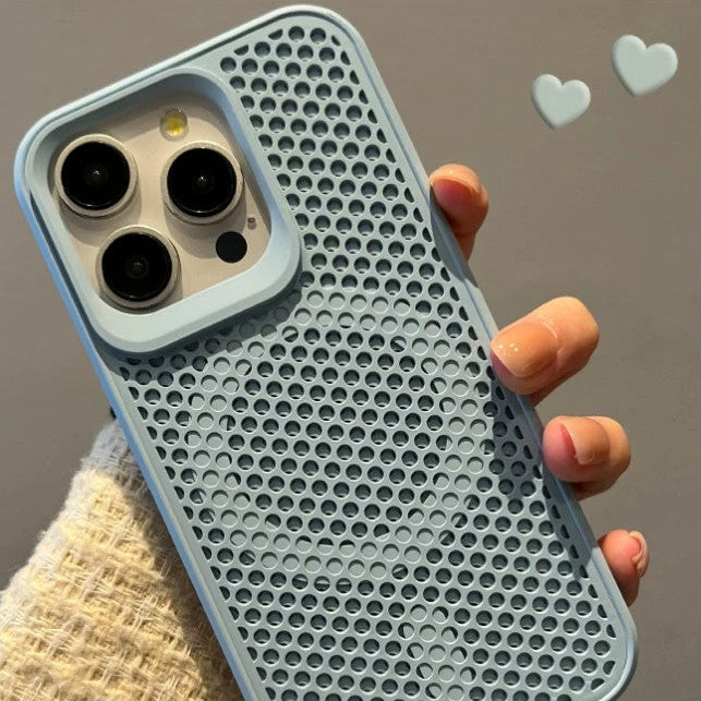MagSafe対応 iPhone ケース シリコン 蜂の巣型放熱 ライトブルー パステル さわやか