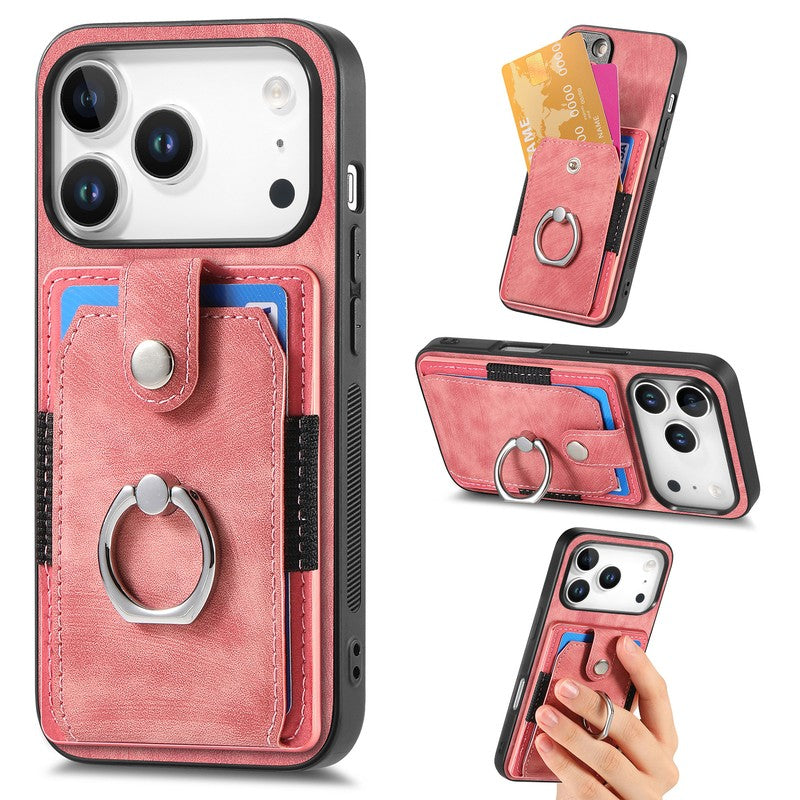 カード収納 リングケース ピンク レザー調 iPhone
