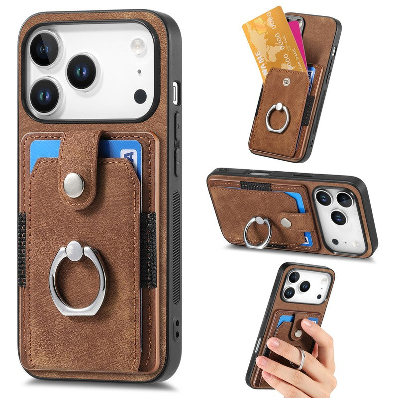カード収納 リングケース ブラウン レザー調 iPhone
