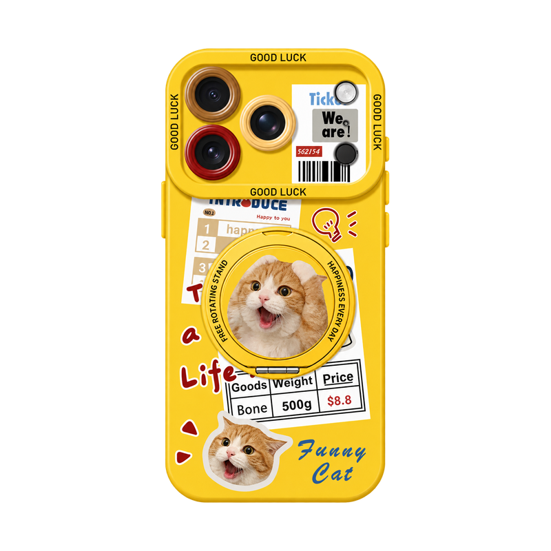 イエロー キャットB(リングスタンド) キャットコラージュ iPhoneケース