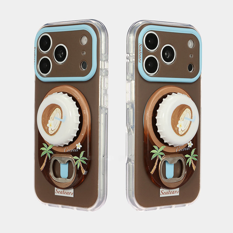 ボトルオープナースタンド付きiPhoneケース 2台の装着イメージ