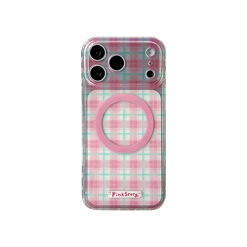 ピンクチェック MagSafe対応リング iPhoneケース