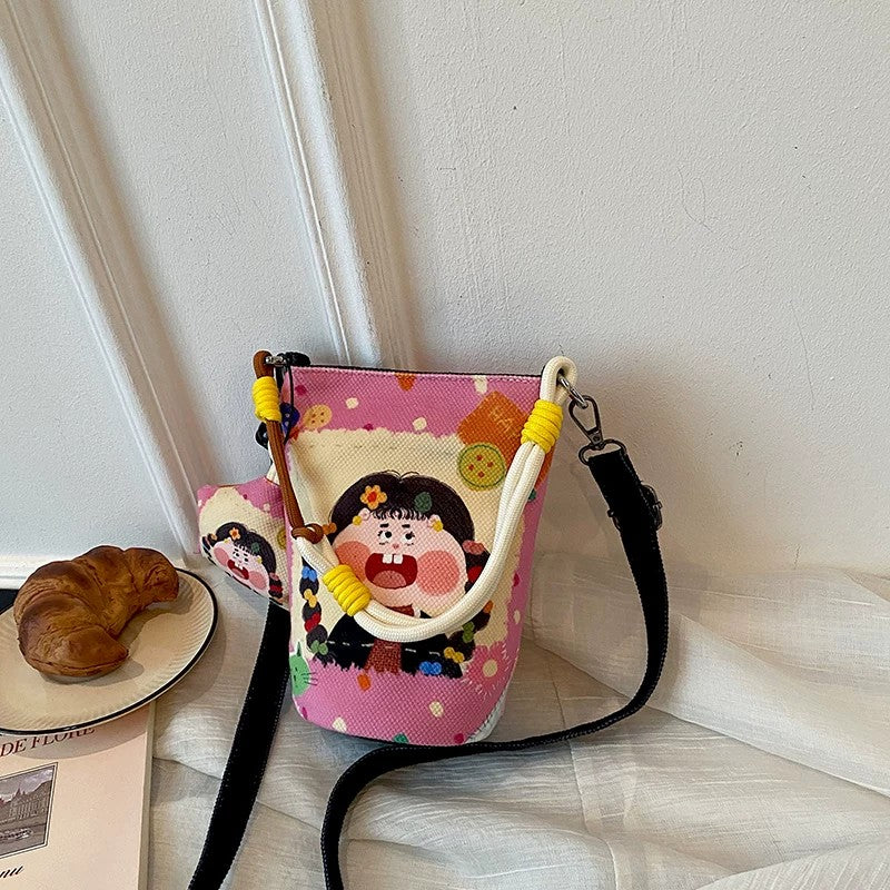 ピンク の 落書き柄 キャンバス ミニショルダーバッグ