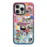 ステッカー柄 ソフトパステル iPhone ケース カートゥーン ガール キャラクター ピンク ブルー グラデーション アクリル