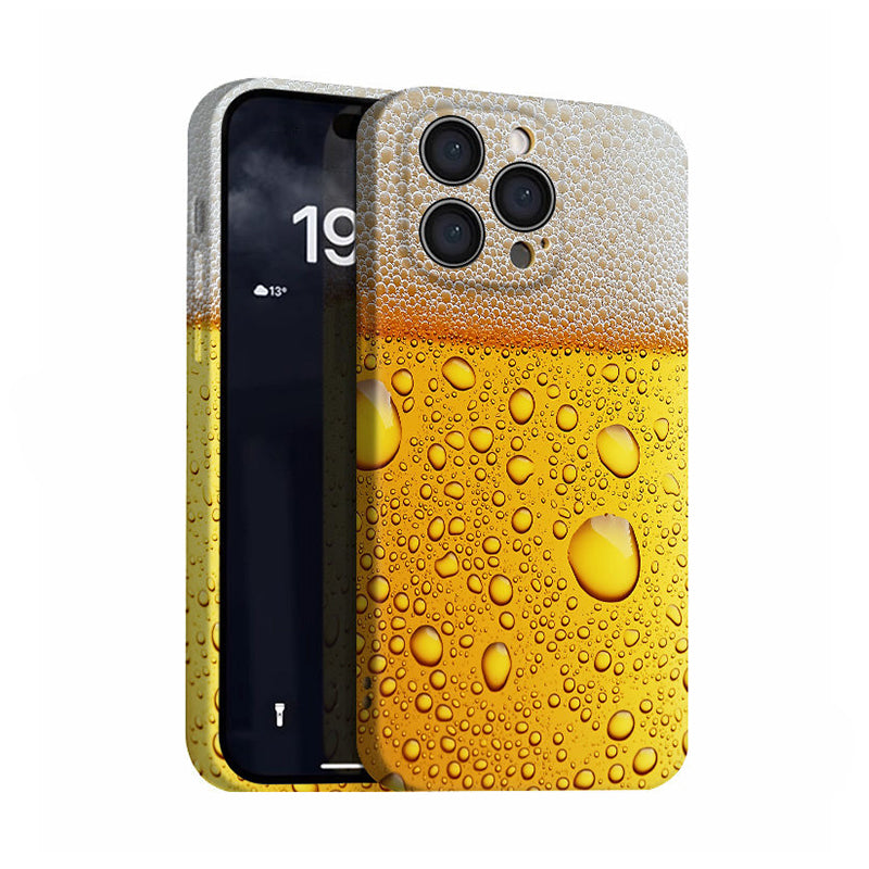 ビールの泡と気泡柄iPhoneケース 斜め使用イメージ