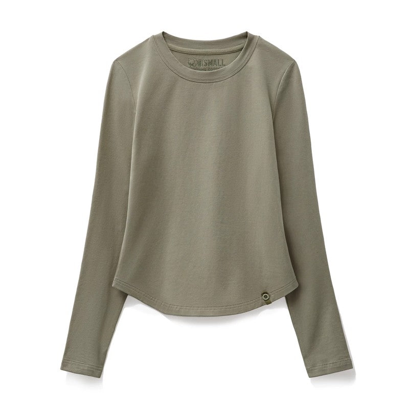 スモーキーグリーンの起毛コットン長袖Tシャツ