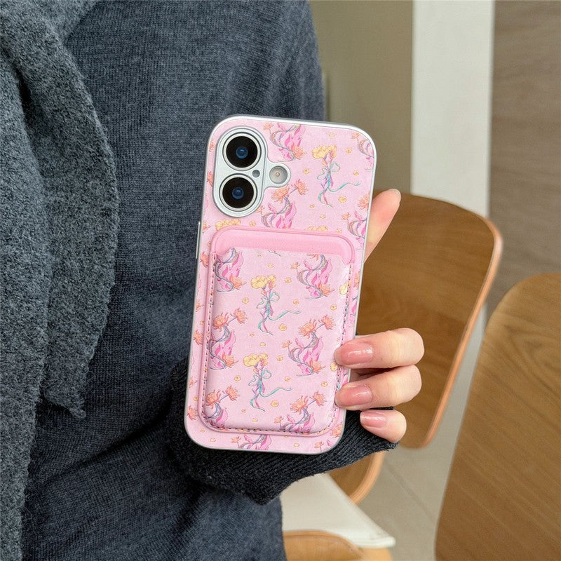 ピンク の 小花柄 シルバーフレーム iPhoneケース