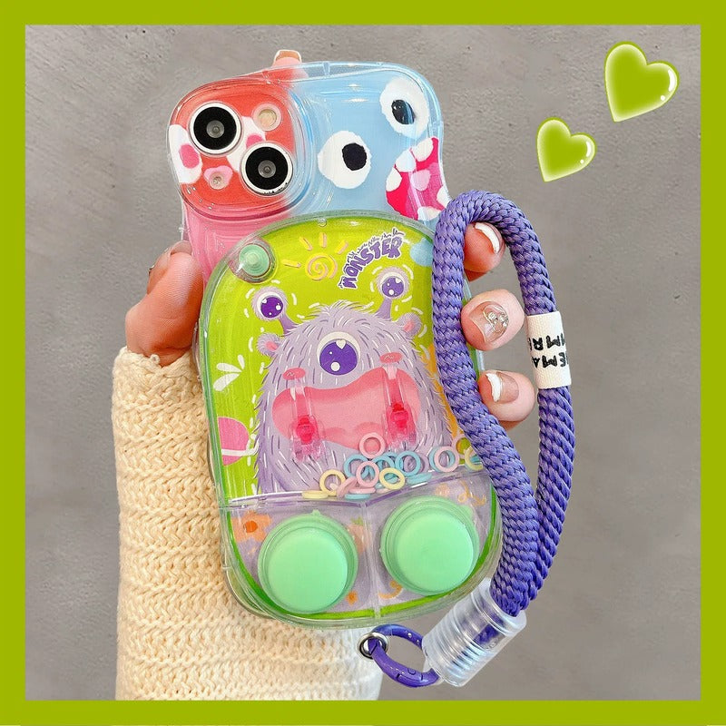 グリーン モンスター iPhone ケース + パープルストラップ 2点セット 流砂 ゲーム機型 シリコン