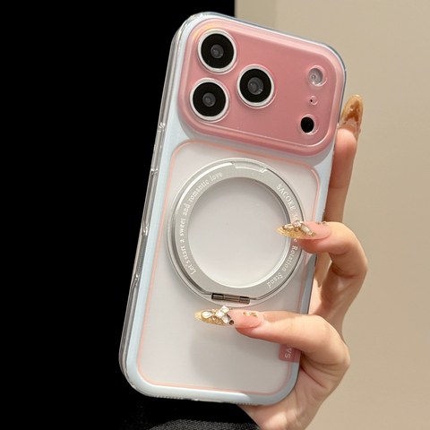 iPhone ケース バイカラー ライトブルー×レッド マットクリア リングスタンド