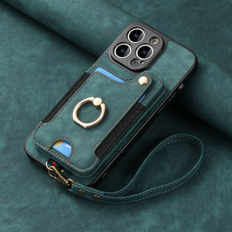 RFID カード収納 リングストラップケース グリーン iPhone
